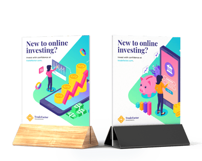 Promotional table sign about customer investments for local branch placement